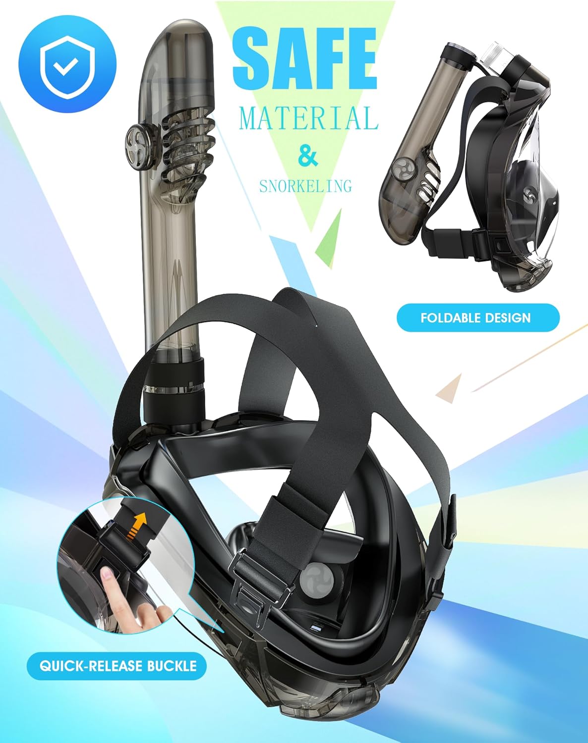 Color Grey Greatever G2 Full Face Snorkel Mask with Latest Dry Top System,Foldable 180 Degree Panoramic View Snorkeling Mask with Camera Mount,Safe Breathing,Anti-Leak&Anti-Fog